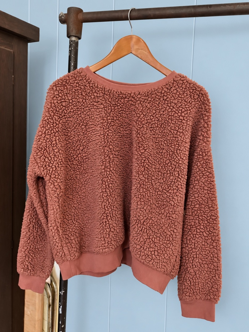 A New Day Rust Teddy Sherpa Fleece Crewneck Pullover Sweater XL